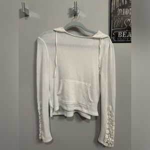 White Lace Sleeve Hoodie